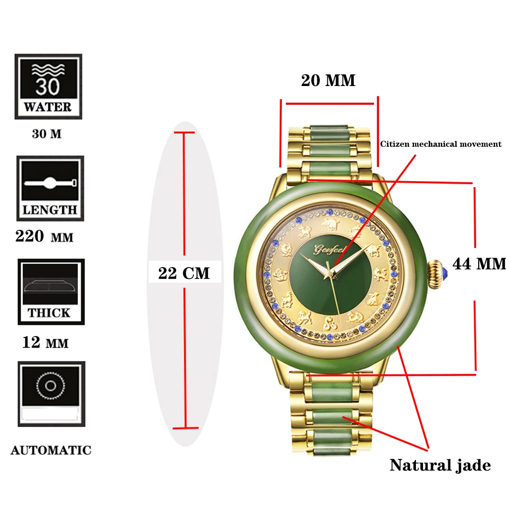 للبيع GEZFEEL الطبيعي اليشم الميكانيكية ووتش حالة الجوف منظور للماء Relogio Masculino الرجال الساعات Reloj هومبر رجل هدية