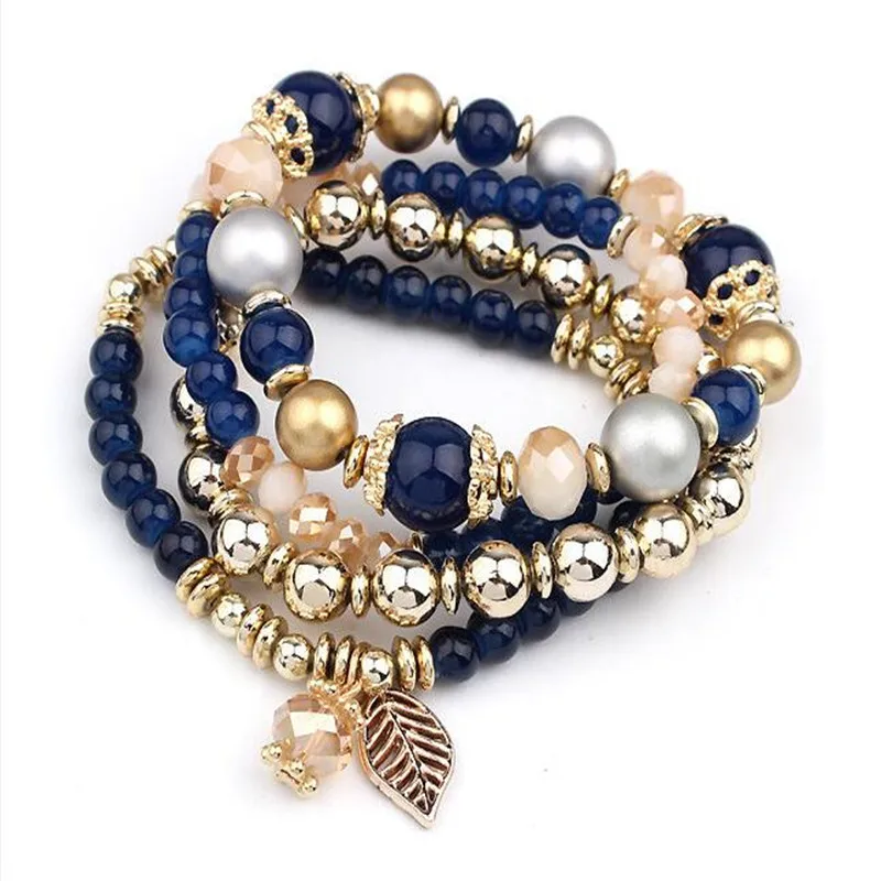 Boho Vintage Multilayer Crystal Bracelet Handmade Beaded Leaf Women's Bracelets Fashion Lady Party Jewelry Gifts For Friends | Украшения
