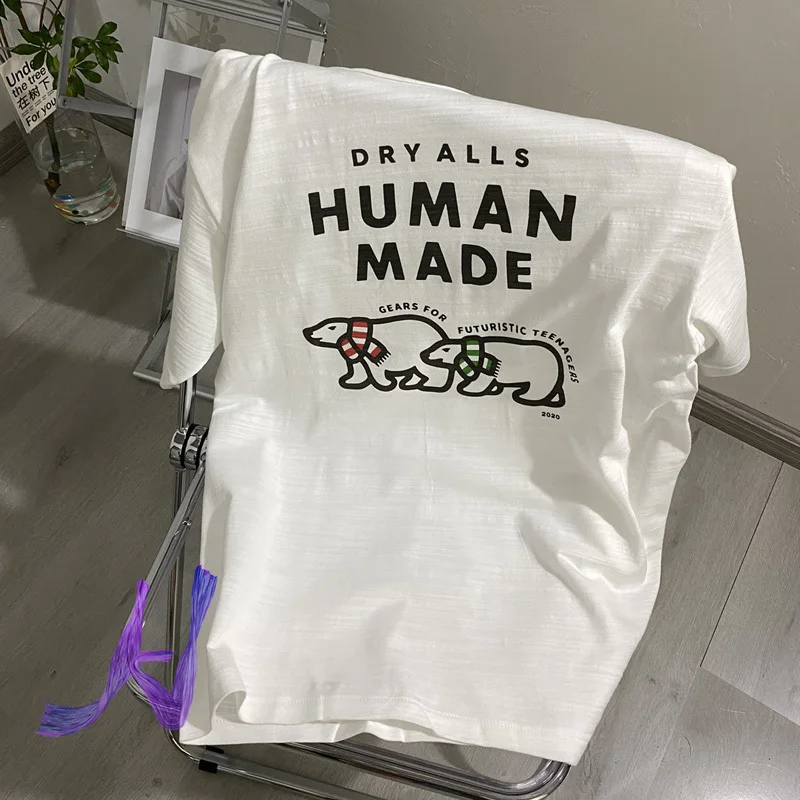 

HUMAN MADE T-shirts Men's Women's Slub Cotton Christmas Scarf Bear Pattern Tops Oversize Human Made Casual Tshirt