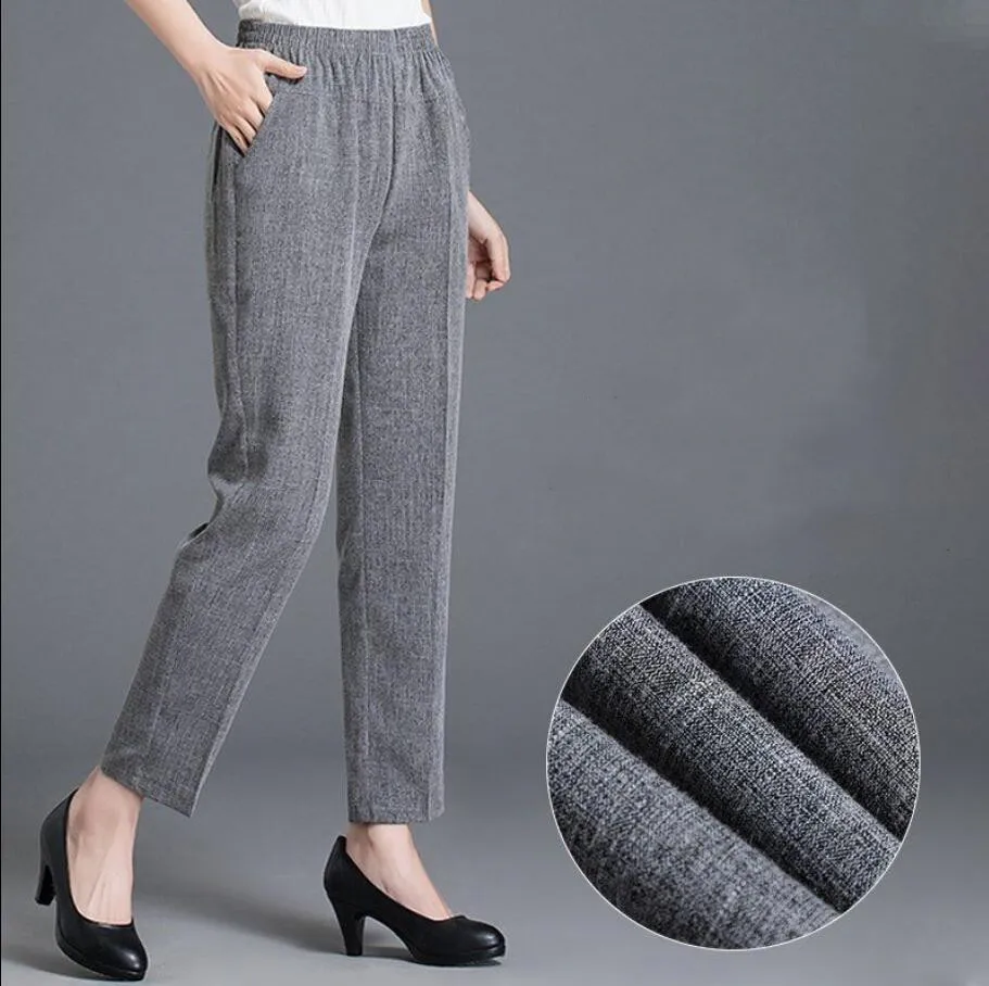 Брюки среднего возраста и старше женские тонкие из хлопка льна штаны размера