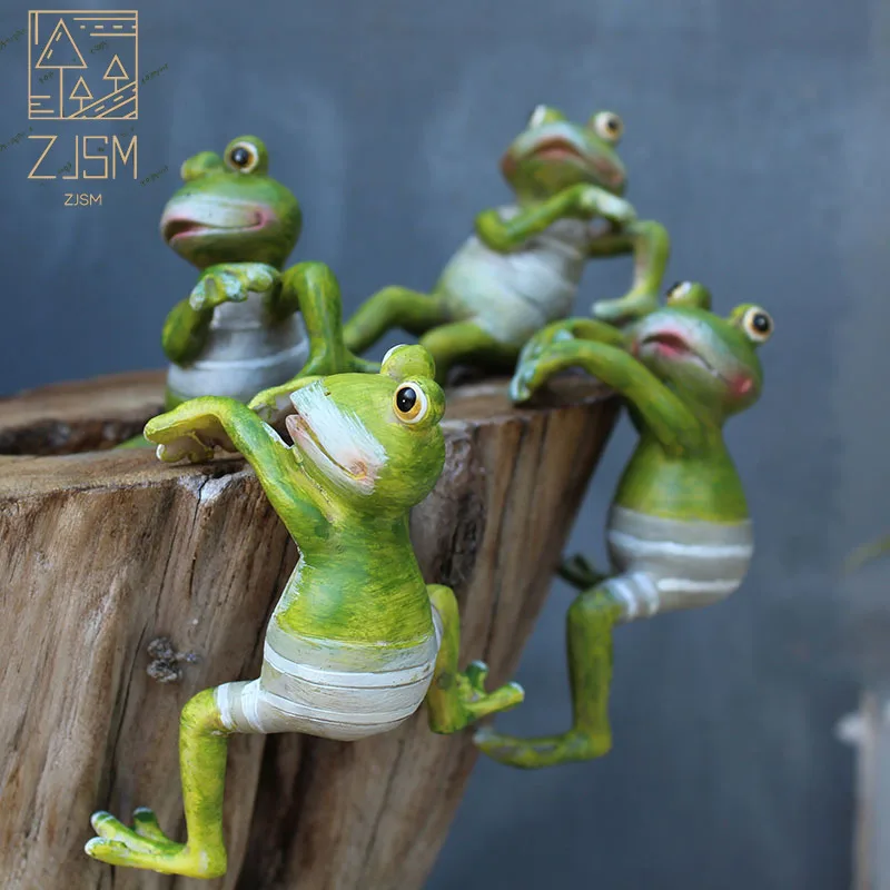 

Cartoon cute climbing frog potted plant ornaments creative animal resin crafts 4 packs