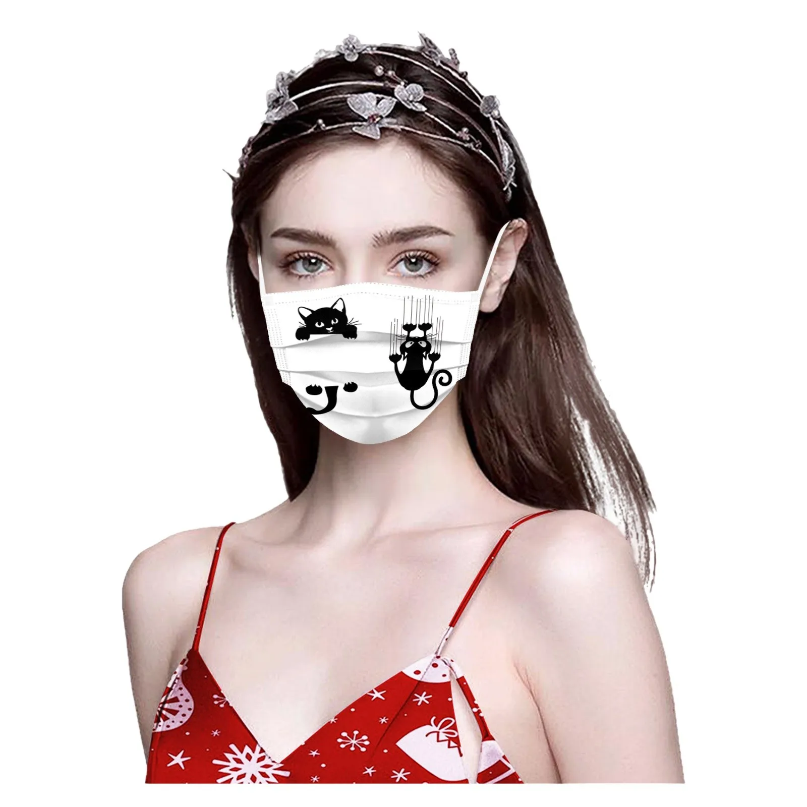 

50PCS Women Man Cat Print Disposable Face Mask 3-Ply Meltblown Cloth Filter Masks Ear Loop Mask masque visage Halloween Cosplay