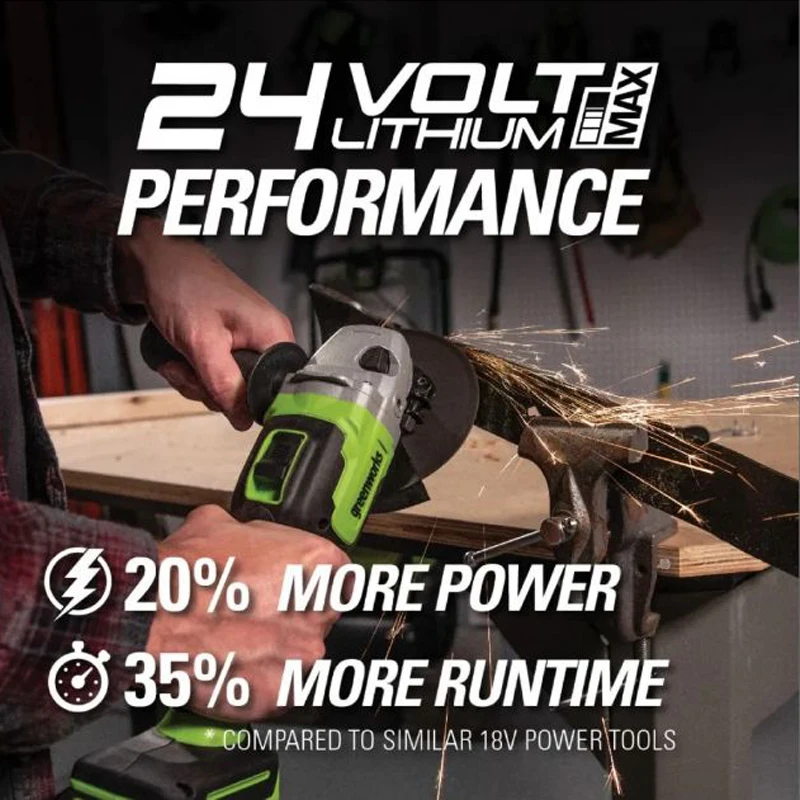 

Greenworks Grinder Angle 24V Brushless 4-1/2" Cutting Variable speed Electric Power Tool Rechargeable