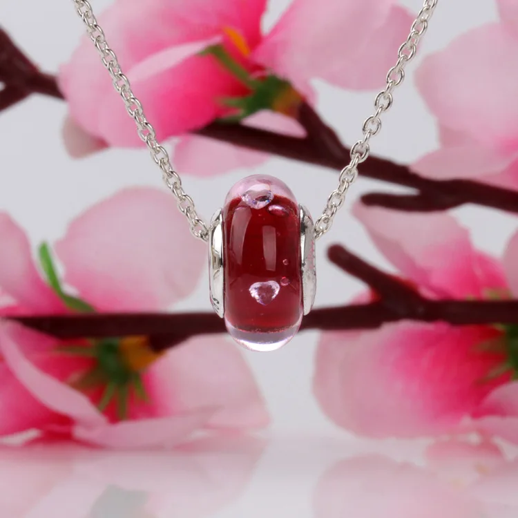 

New 925 Sterling Silver Pink Murano Glass Bead DIY Fit Charms Bracelets Beads Necklace Trinket For Women Jewelry Making