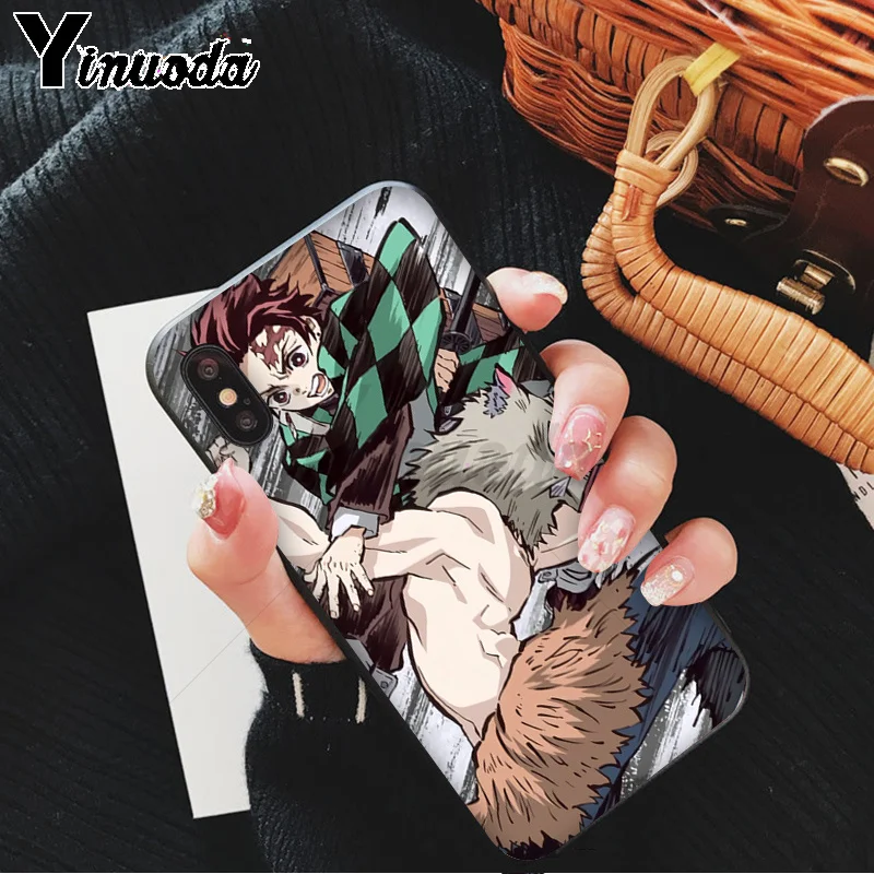 Yinuoda demon slayer kimetsu no yaiba TPU Мягкий силиконовый черный чехол для телефона iPhone 8 7 6S Plus X XS MAX 5 5S SE XR 11 11pro