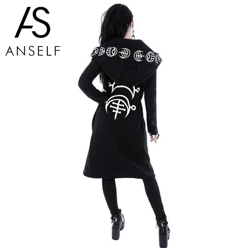 Женская толстовка с капюшоном Anself готический шик хлопок свободный Луна простой