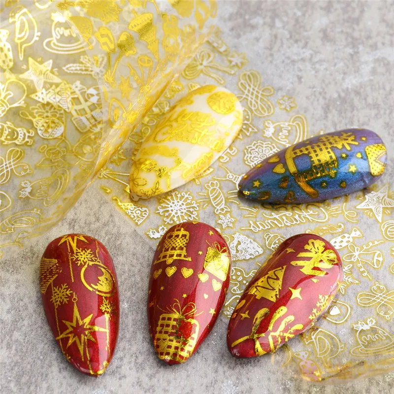 

Christmas Nail Stickers Foil Winter Snowflake Gift Bells Nail Wraps Nail Art Decorations Polish Decal Manicure Supplies