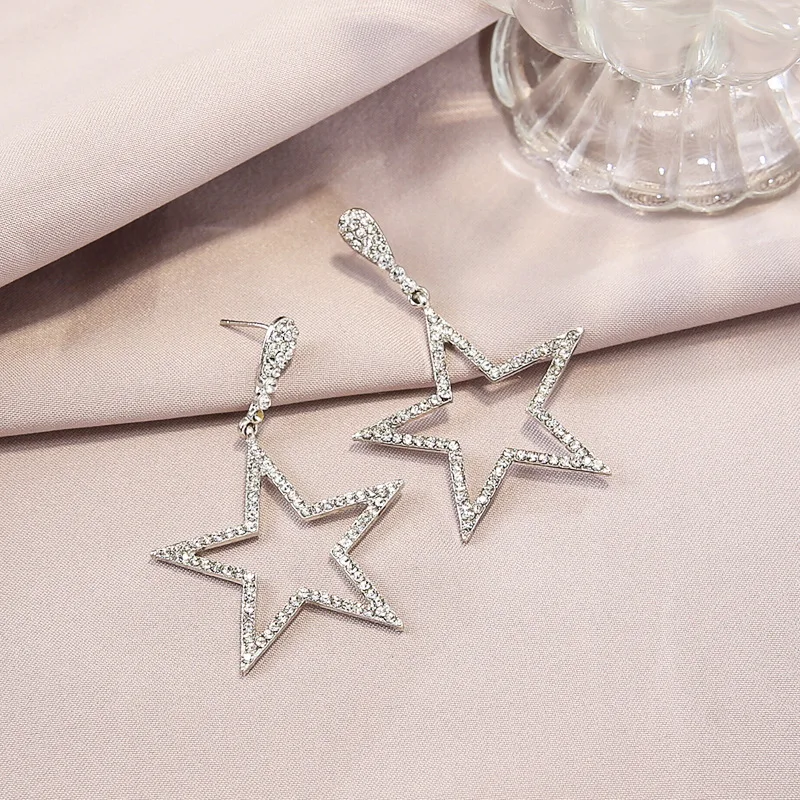 

Star Pendant Earrings Woman Rhinestone Fashion Full five-pointed star Shining Korean Charm Exaggeration Trendy Alloy Boutiqu