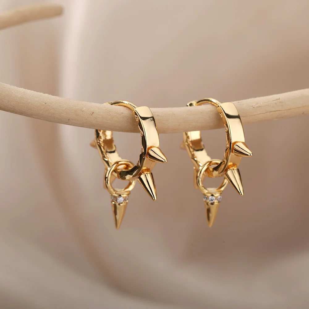 

Stainless Steel Gold Spike Earrings For Women Vintage Hip Hop Punk Small Open Hoop Earrings Ear Cuff Gothic Exaggerated Jewelry
