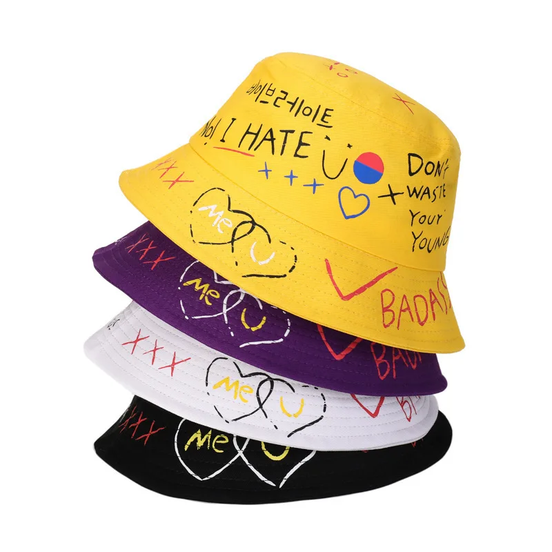 Panama Bucket Hat Men Women Summer Cap Print Yellow Bob Hip Hop Gorros Fishing Letter Fisherman |