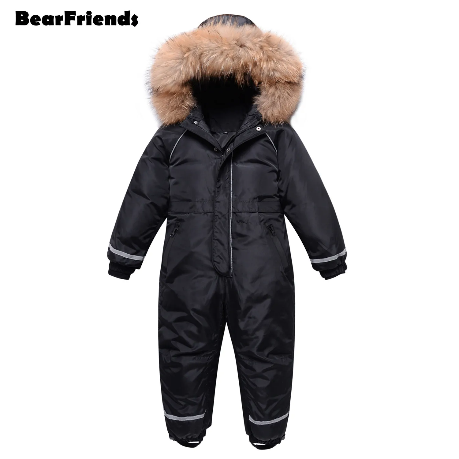 

-30 Russia 2022 new winter children clothing ski suit down jacket boy outerwear coat thick Girl parka real fur clothes snowsuit