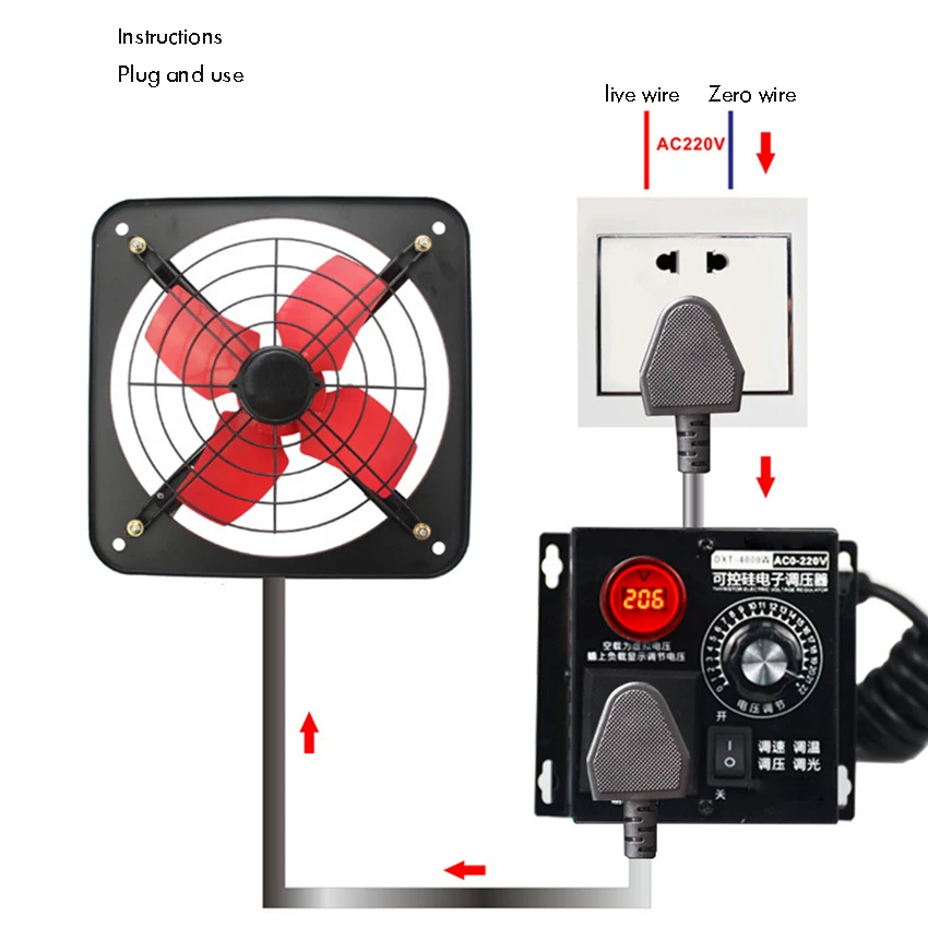 220V AC Motor Speed Regulator 4KW Adjustable SCR Voltage Electric Fan Controller Switch Thermostat Dimming | Обустройство дома