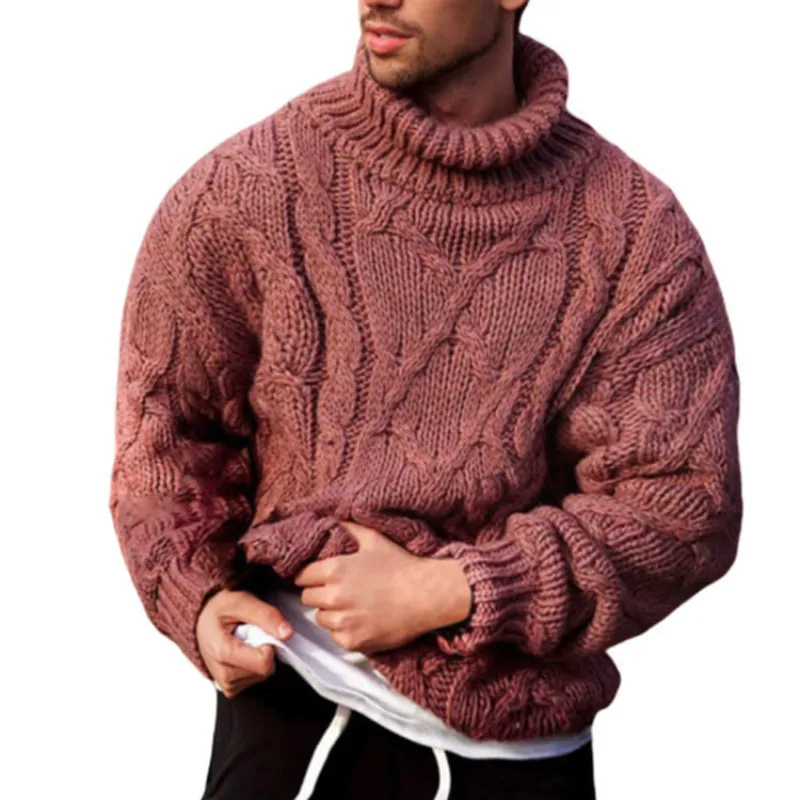 

New Solid Color 2020 Fashion Mens Loose Turtleneck Sweaters Winter Thick Warm Knitted Pullover Casual Outfits Casual Sweater