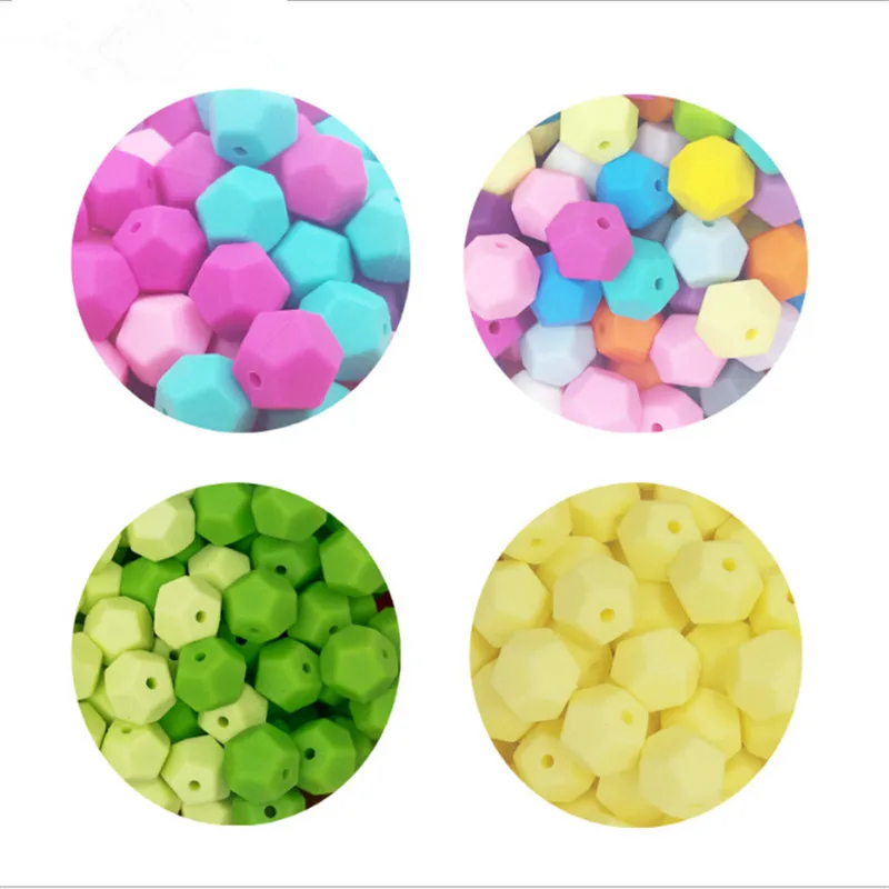 

DIY Baby Nursing Teether Octagonal Beads Safe Food Grade Nursing Chewing Silicone Beads Necklace Multicolor