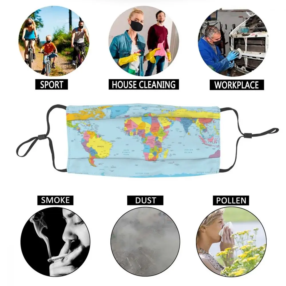 

Men World Map Mask for Face Anti Haze Geography History Protection Respirator Washable Mouth-Muffle