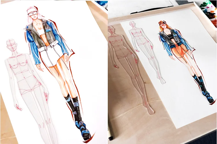 Fashion Ruler Line Drawing Human Dynamic Template for Cloth Rendering 25.6cm Woman Costume Designer Sewing | Канцтовары для офиса