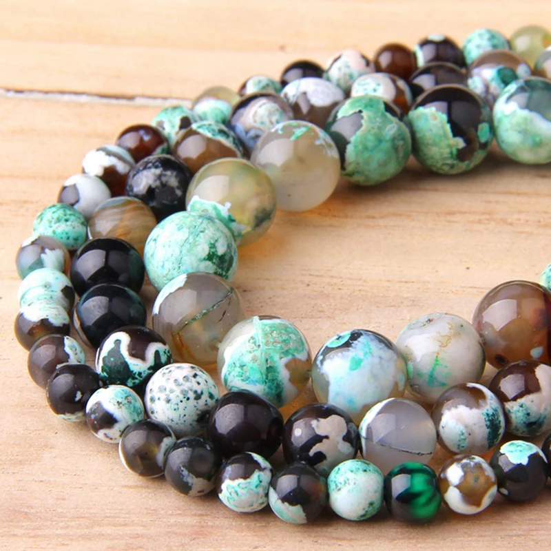 Натуральный зеленый огненные Агаты круглые бусины Свободные Spacer Бусины для