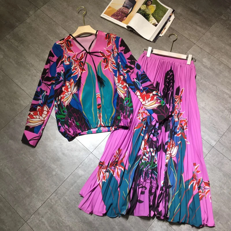 Женский модельный костюм из 2 предметов фиолетовая Свободная блузка с бахромой и