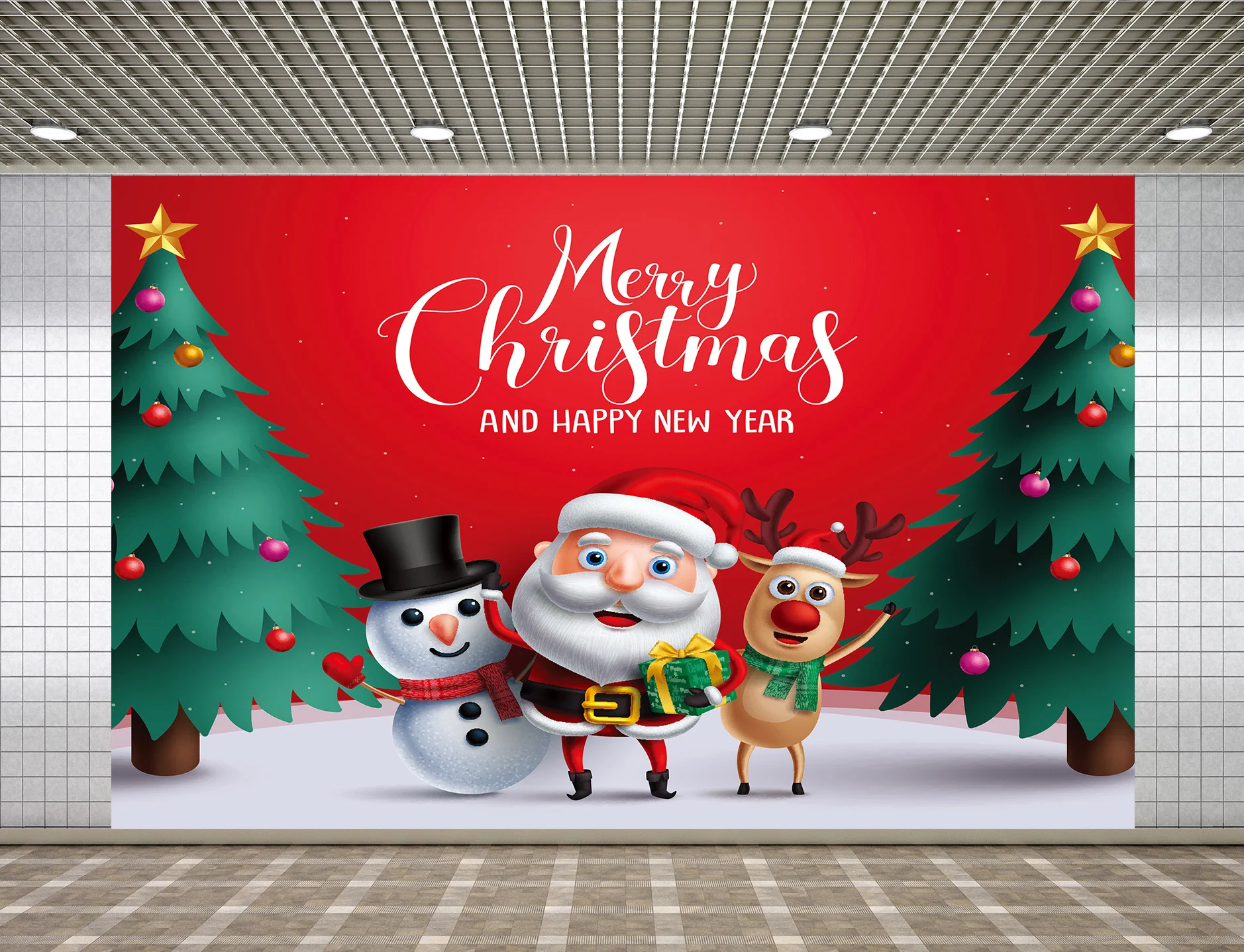 

Фон для фотосъемки с изображением Санта-Клауса и оленей
