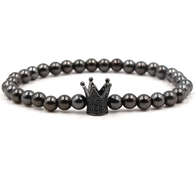 Очаровательный браслет из гематитовых бусин 6 мм паве CZ 4 цвета Корона сделай сам