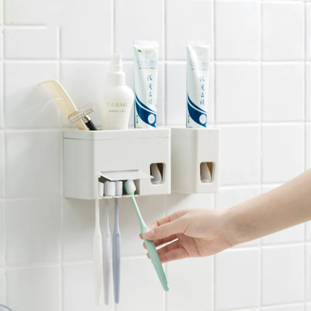 

Automatic Toothpaste Dispenser With Toothbrush Holder For Home Bathroom Sticky Toothpaste Squeezer Bathroom Accessories