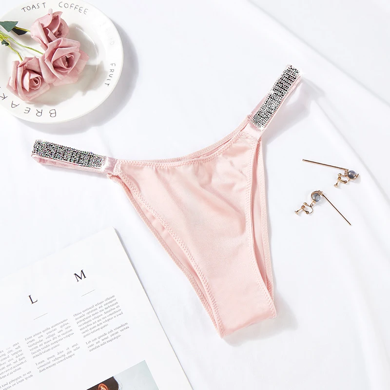 

Hot Secrets For Sexy Women Letter Diamond Thin Belt Purple Bikini Womens Buttocks Comfortable Breathable Low Waist High Fork