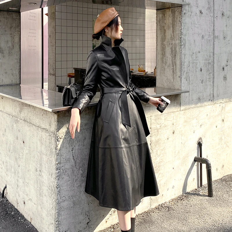 Женский длинный пуховик из 2021 натуральной кожи пальто овечьей с меховым