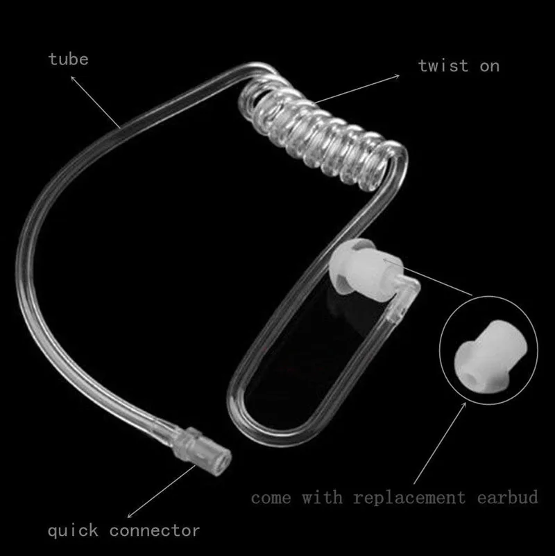 Replacement FBI Covert Acoustic Air Tube PTT Mic Earpiece Headset w/ Earbuds for Motorola Baofeng Icom Yaesu Walkie Talkie