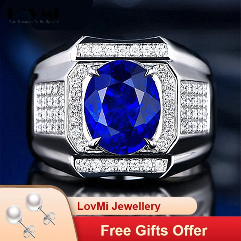 

Luxury Men Rings Silver 925 Fine Jewelry Sapphire Zircon Gemstone Open Finger Ring For Engagement Wedding Party Male Ornaments