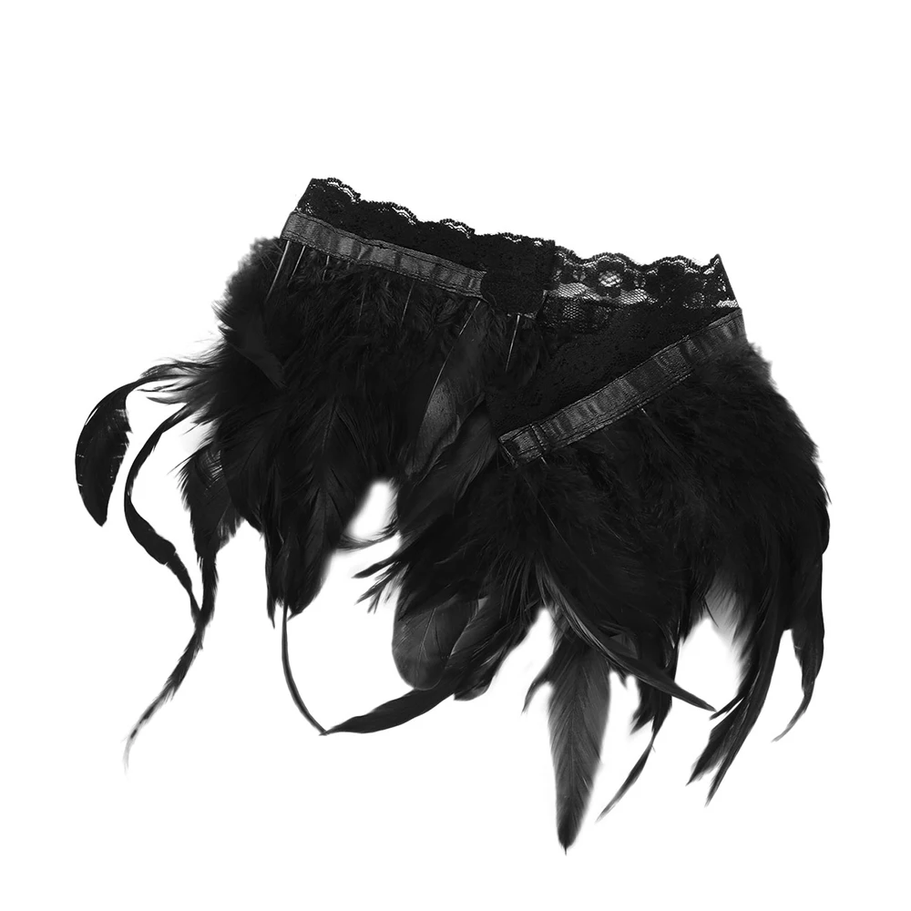 Women Gothic Natural Feather Shrug Shawl Shoulder Wings Lingerie Female Body Sexy Caged Bra Festival Rave Costume Harness Belts