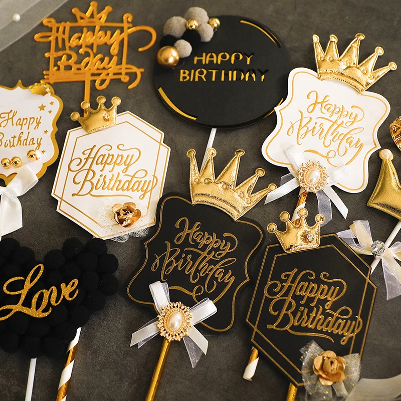 

Gold Stamping Happy Birthday Cake Topper Crown Cupcake Topper For Kids Birthday Party Baby Shower Decor Cake Decoration Supplies