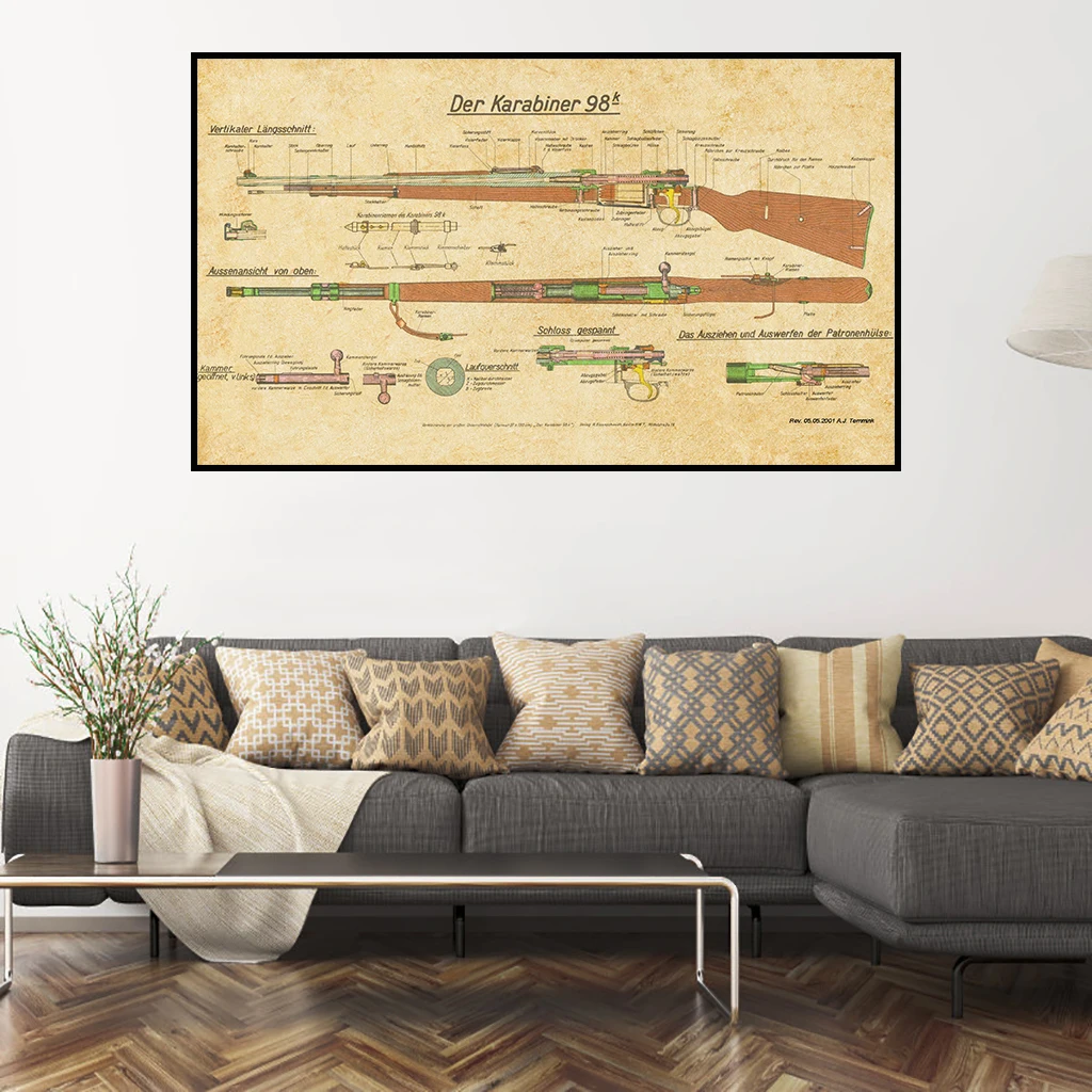 

Vintage Classic Gun Karabiner 98k Blueprint Canvas Painting Wall Art Prints Living Room Bedroom Decor Posters and Prints Mural