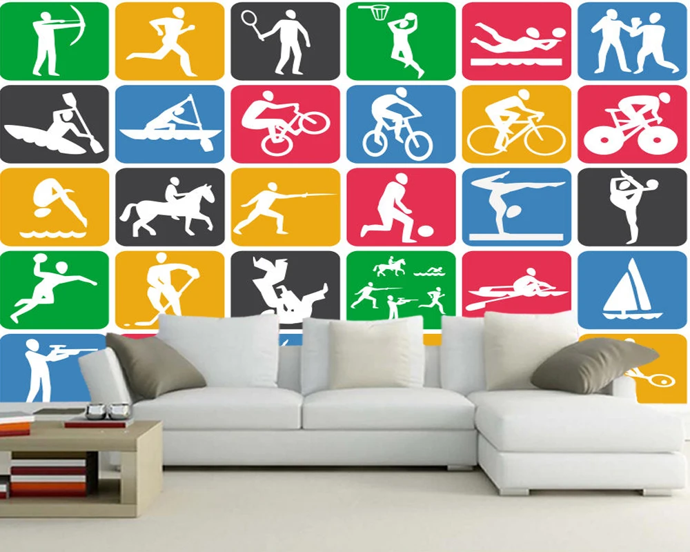 

Custom papel de parede infantil,Various colored sports icons mural for children's room living room backdrop waterproof wallpaper