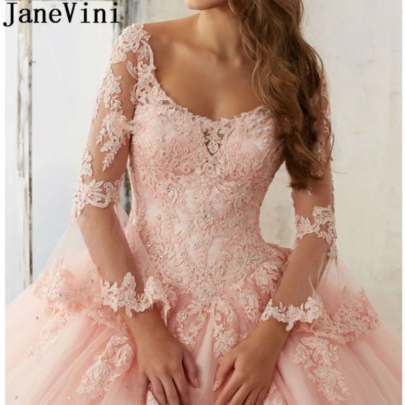 JaneVini принцесса розовый синий Quinceanera платья для сладких 16 лет бисером кружева с