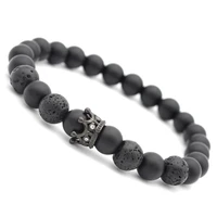 8mm black frosted volcanic stone crown mens bracelet seven chakra yoga diyjewelry boyfriend gift evil eye bangle bead chain