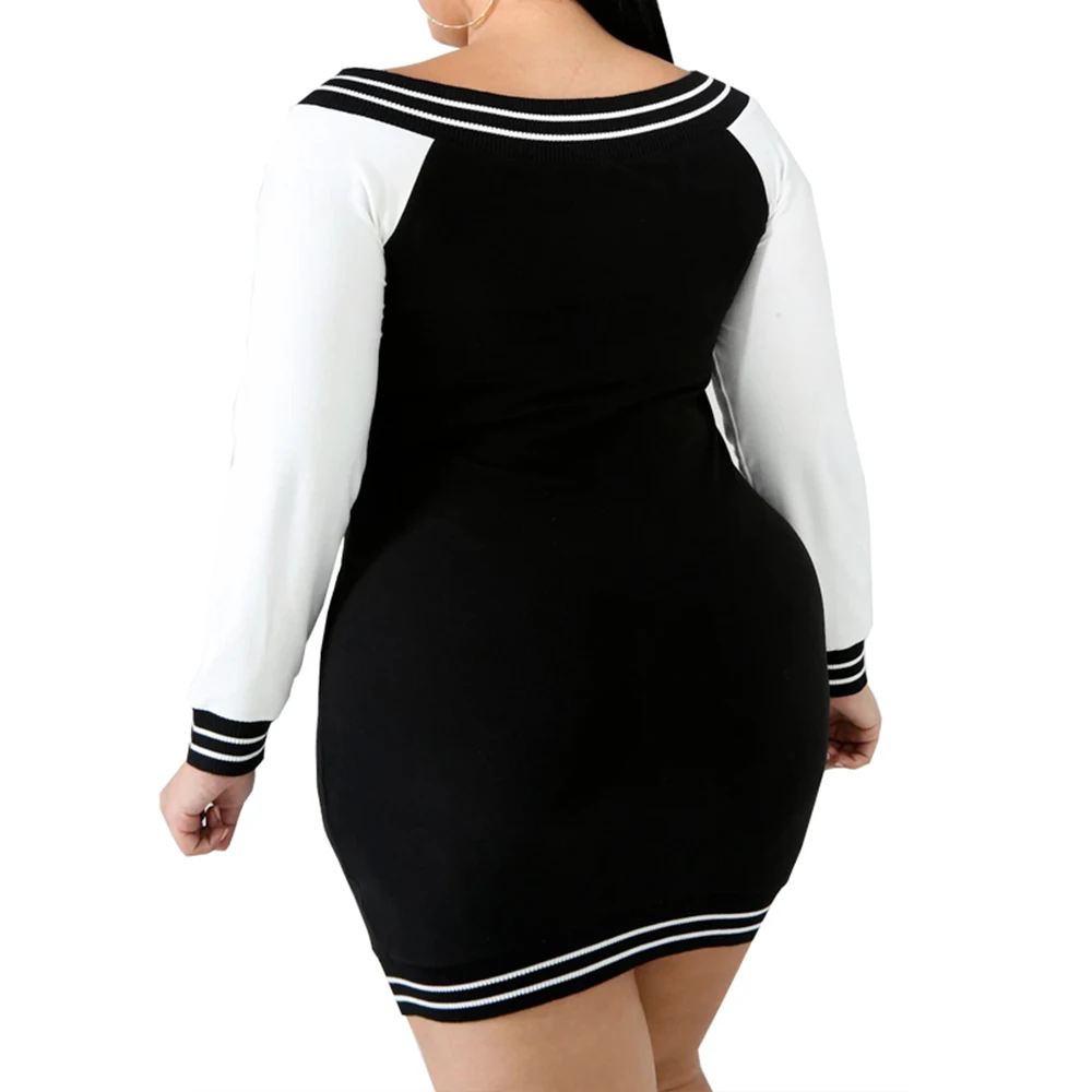 5XL размера плюс облегающее платье сексуальное платье с глубоким v-образным вырезом на молнии женское мини-платье в полоску с длинным рукавом элегантное облегающее Клубное платье vestido D30