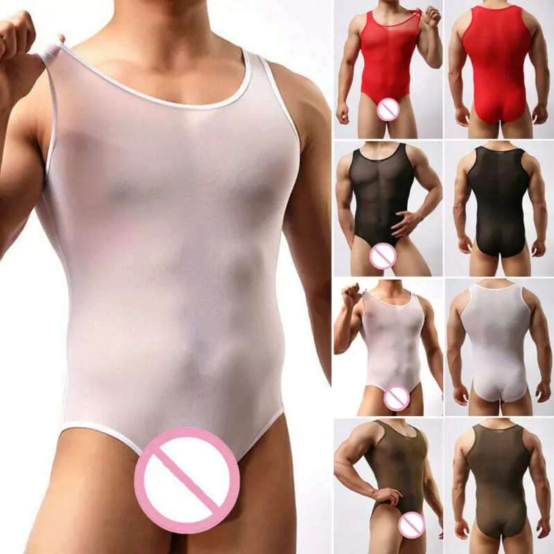 UK мужчины без рукавов боди трико стринги Сетка Прозрачная Боди Нижнее белье