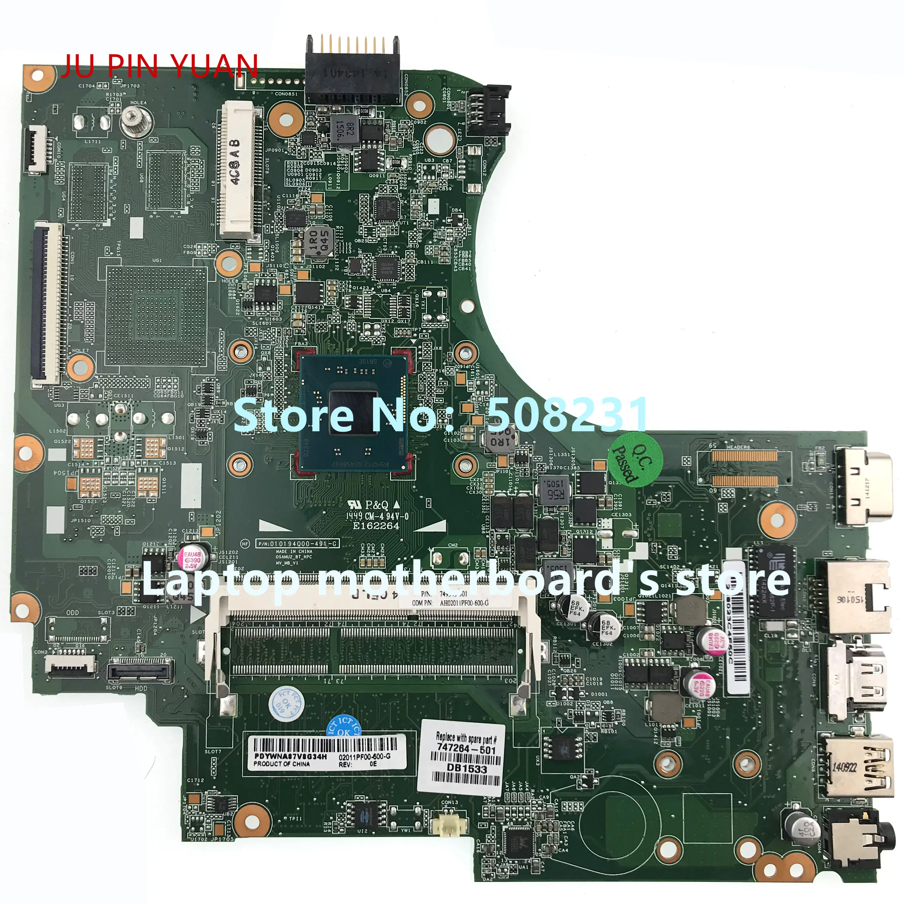 

Материнская плата для ноутбука 749343-001 747264-001 747264-601 747264-501 для HP 240/246 G2 14-D с процессором N3510 100% полностью протестирована