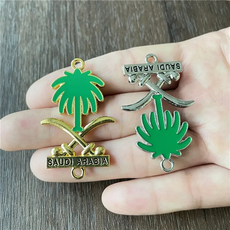 

JunKang 3pcs 28*46mm Charm popular Saudi Arabian date palm national flag connector DIY necklace Bracelet for Jewelry making