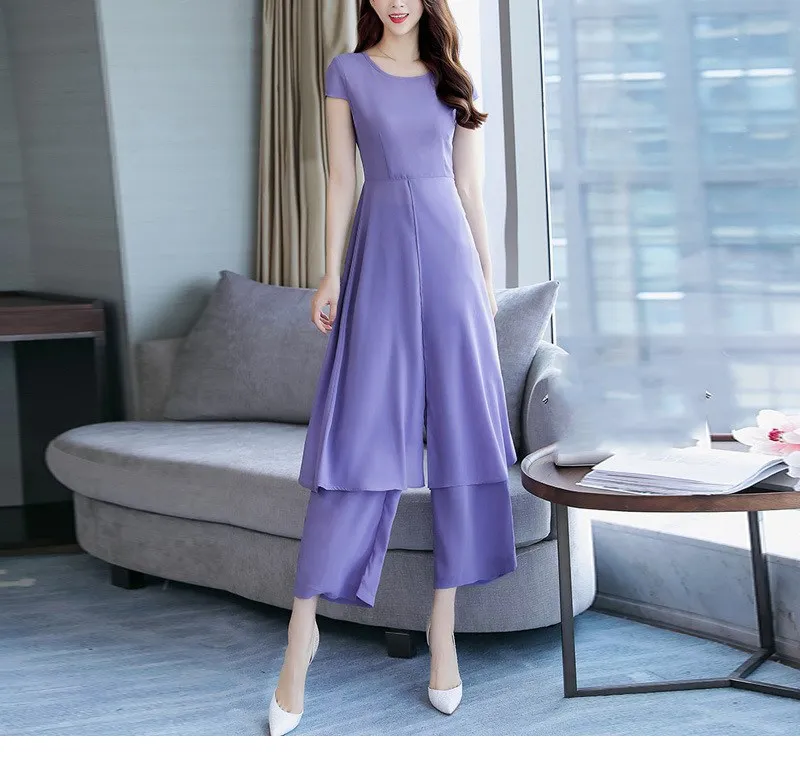 Красивый Женский Длинный топ и широкие штаны комплект одинаковой одежды тонкий