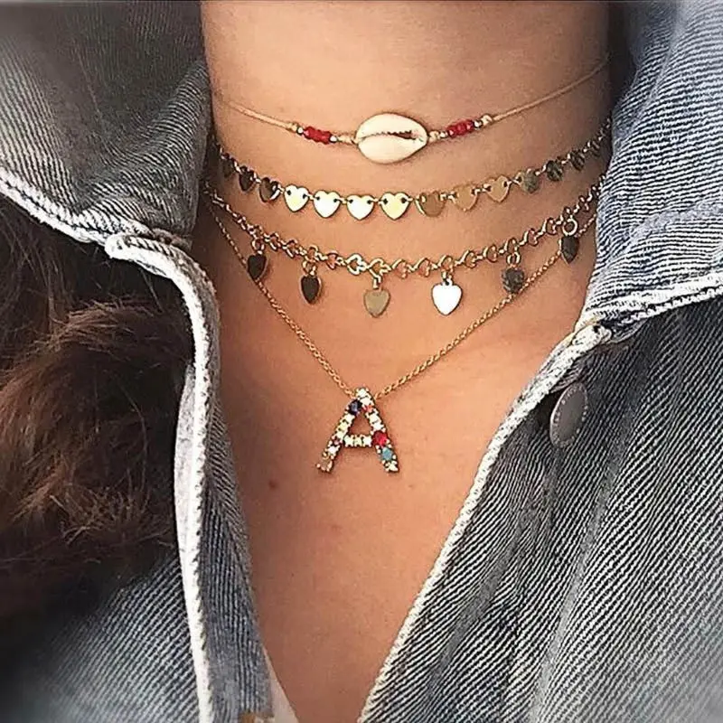 

Micro Pave Rainbow Cubic Zirconia 26 Alphabet Initials Letters Pendant Necklaces