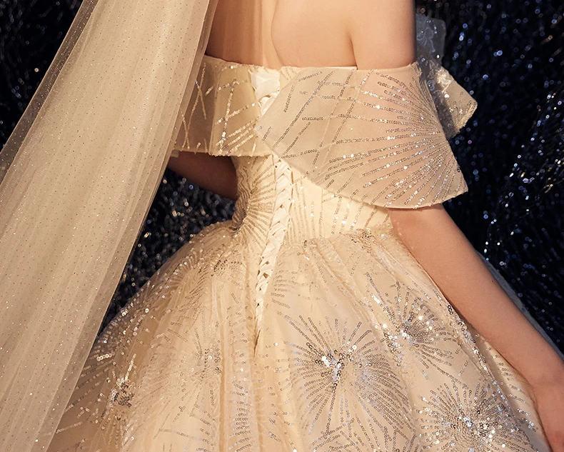 Vivian's Bridal Fancy Sky Empire Weding платье роскошное кружевное платье с блестками и аппликацией с расклешенными рукавами романтическое Элегантное свадебное платье с вырезом лодочкой
