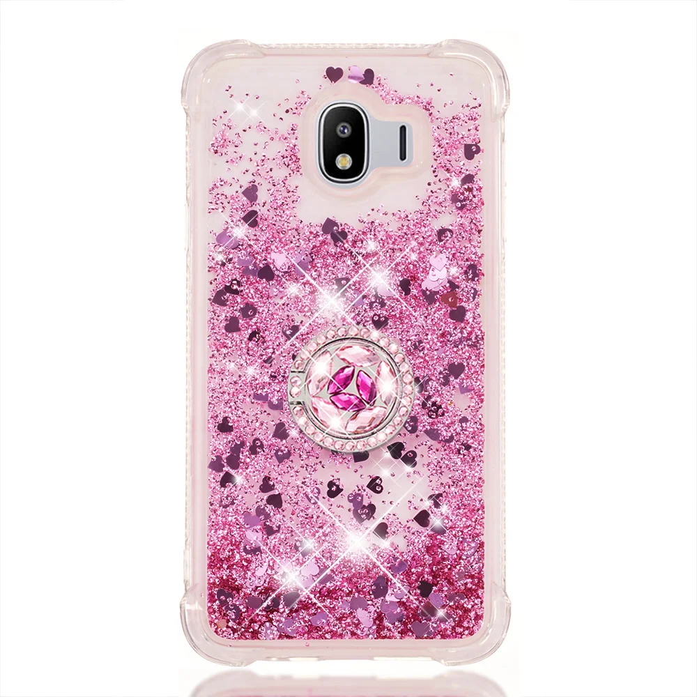 

Glitter Liquid Case For Samsung Galaxy J4 J6 A6 A8 Plus 2018 Phone Case Cute Soft Silicone Transparent Finger Ring Cover Capa