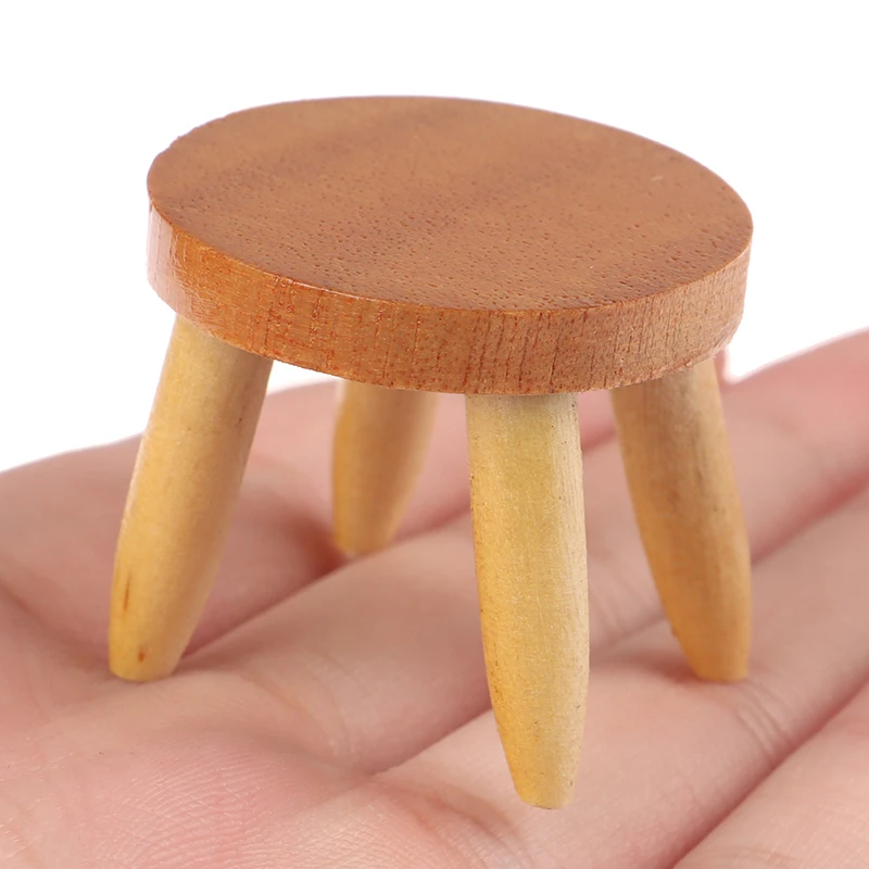 

Dollhouse Miniature 1/12 Scale Furniture Round Wooden Stool Chair House Decor Kids Children Pretend Play Toy Acc