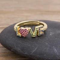 aibef letter love heart design boho gold adjustable rings for women crystal open finger ring female bohemian charm jewelry gifts