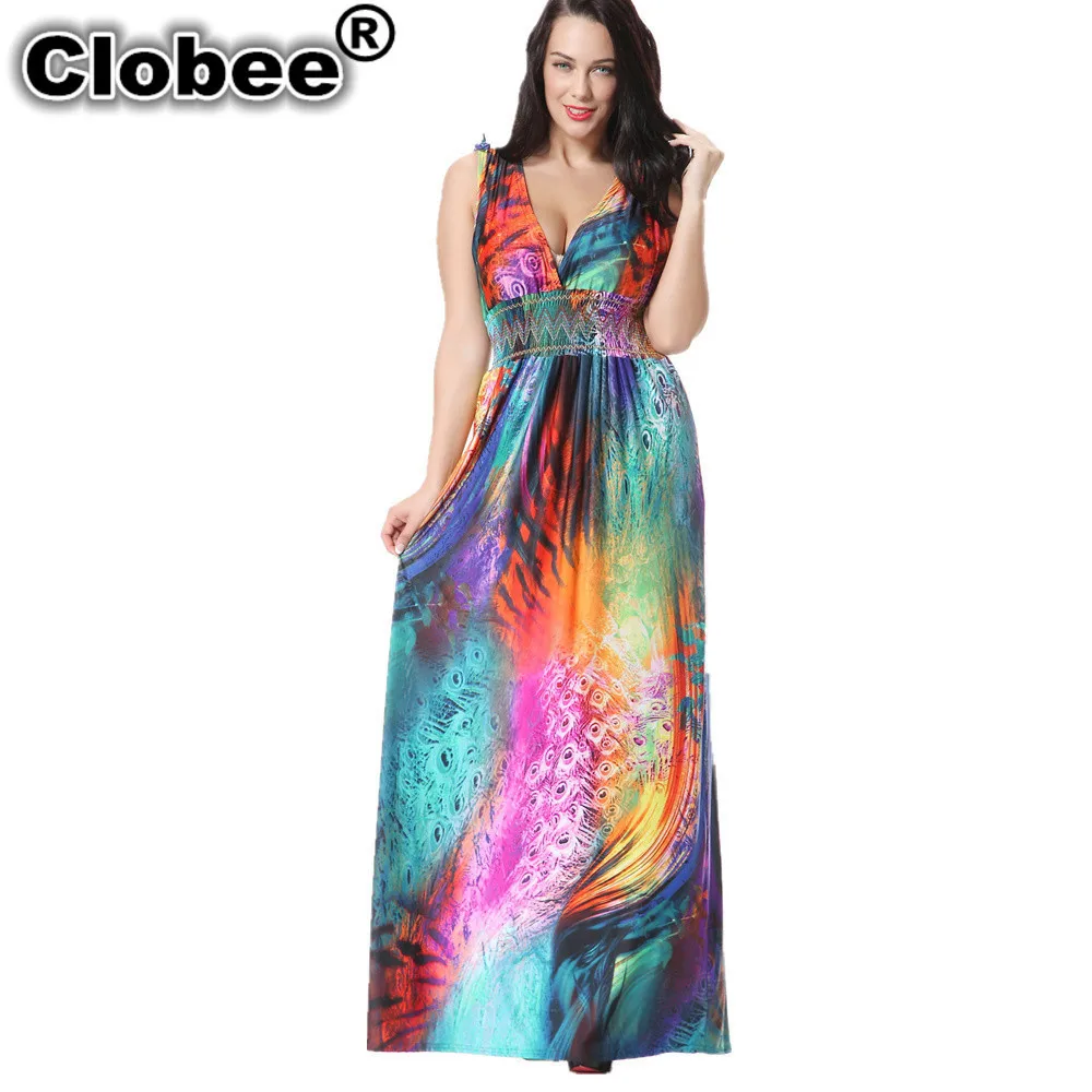 Женское длинное пляжное платье с принтом без рукавов|Женские платья| |