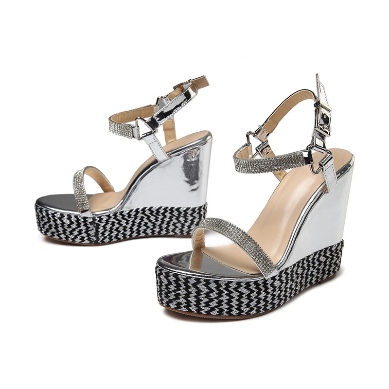 

European and American new style single shoes women's all-match buckle wedge round toe sexy nightclub style sandals