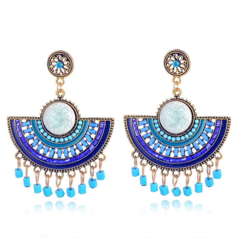 

2019 Trendy Blue Eyes Palm Tassel Drop Earrings for Women Fashion Bohemian Handmade Big Dangle Earring Wedding Statement Jewelry
