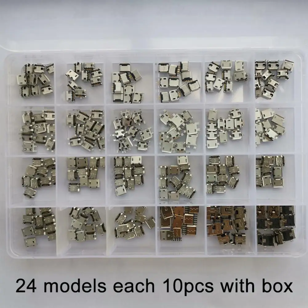 

240Pcs 24 Models Micro USB Connector Female Socket Jack Charge Port for MP3/4/5