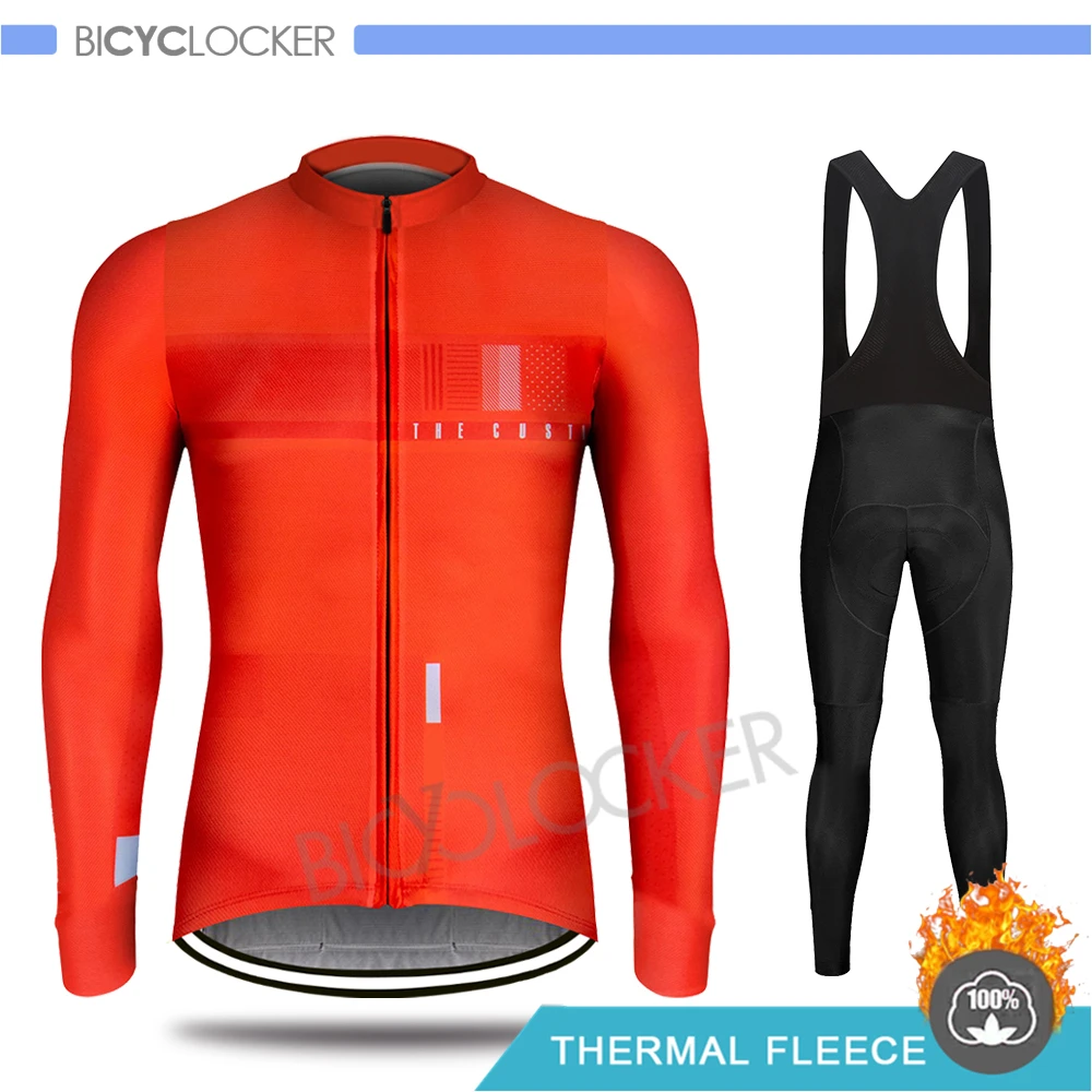 Bib Cycling Set Профессиональная команда, одежда для велоспорта, зимняя куртка, Мужская футболка с длинным рукавом, комплект, Ropa De Ciclismo Invierno Hombre, термо флис - Цвет: Bib Cycling Set